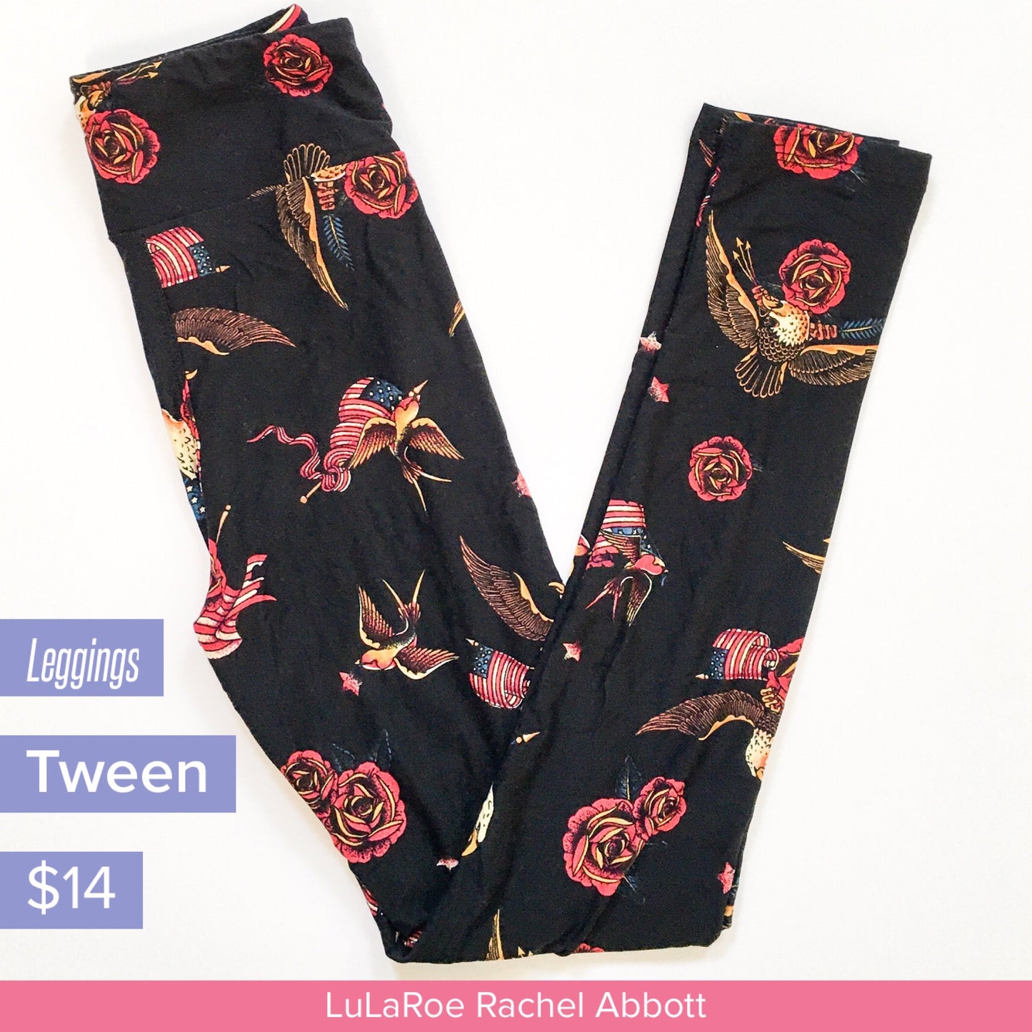 Americana - Tween Leggings Eagle, Roses, and Flag